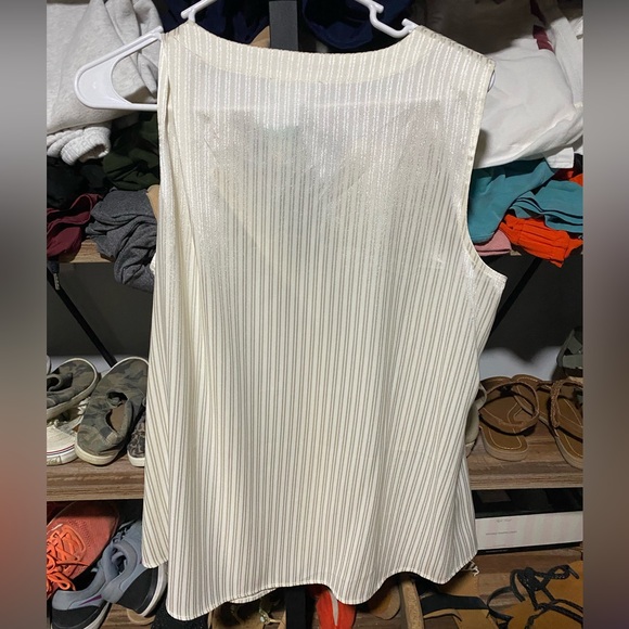 Calvin Klein Women's Cream Pinstripe Blouse - Picture 2 of 4